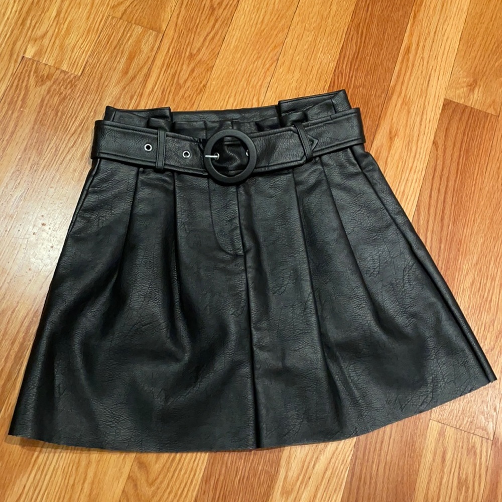 Zara Black Faux Leather Skirt Sz XS